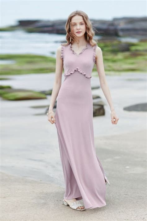 4599 Light Purple Ruffled V Neck Maxi Dress Dress Purple Ruffle Vneck Maxi Dress