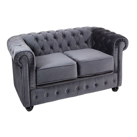 Canap Chesterfield En Velours Gris Avec Un Motif Matelass Places