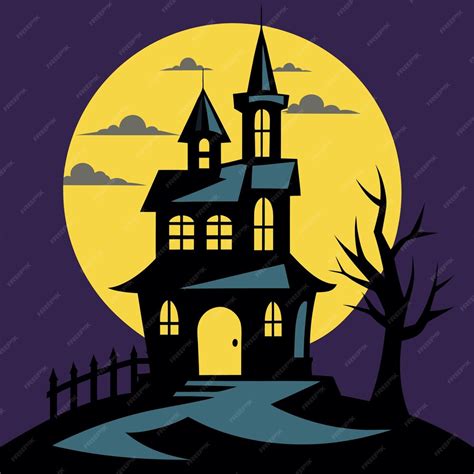Premium Vector A Hunted House And Dark Environment With A Large Moon