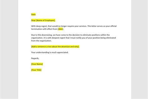 Downsizing Termination Letter Template Termination Letter Termination Letter Template