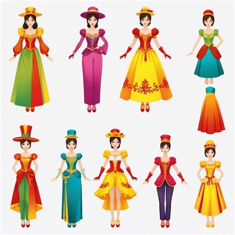 Colorful Costume Vector Set White Background Isolated Premium Ai