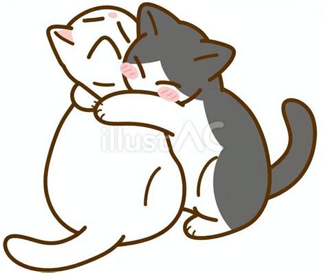 抱き合う白猫ぶち猫イラスト No 23814633｜無料イラスト・フリー素材なら「イラストac」