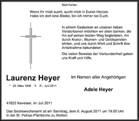 Alle Traueranzeigen für Laurenz Heyer trauer rp online de