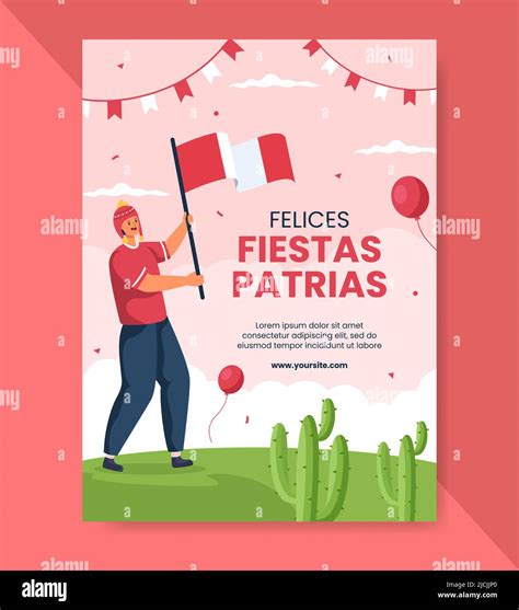 Fiestas Patrias Perú Vertical Poster Template Social Media Flat Cartoon