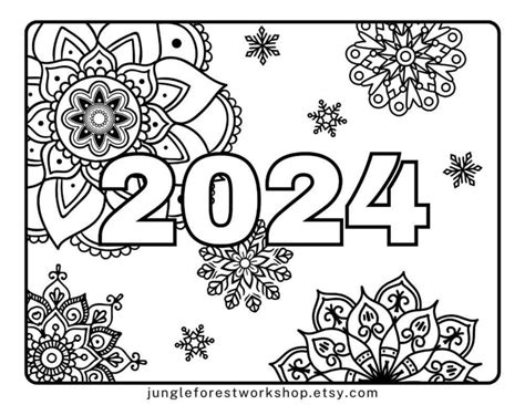 New Year 2024 Coloring Pages 3 Page Coloring Page Bundle Etsy