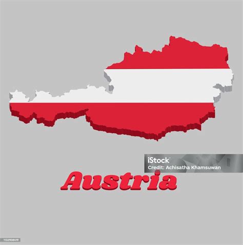 3d Map Outline And Flag Of Austria A Horizontal Triband Of Red And