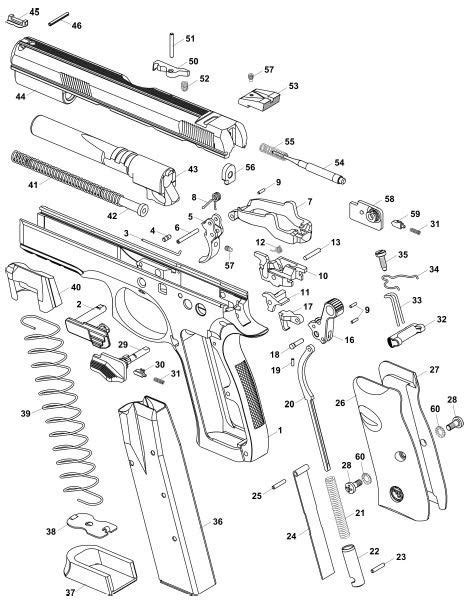 Exploded View Drawing The Cz 75 Sp 01 Shadow Cz 75 Guns Drawing Guns Design