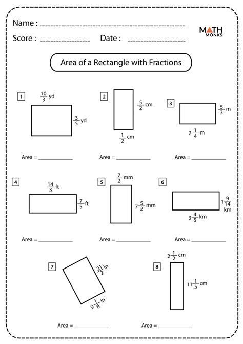 Finding Area Of A Rectangle With Fractional Side Lengths Worksheet In 2024 Fractions