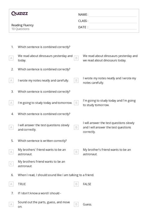50 Reading Fluency Worksheets For 5th Grade On Quizizz Free And Printable