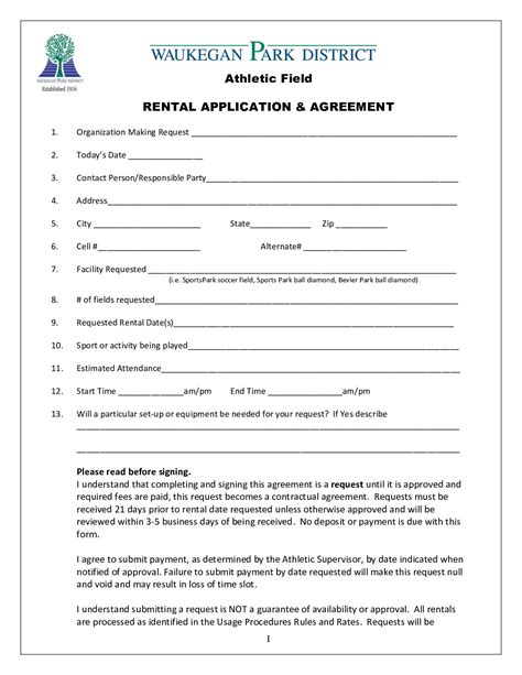 Sports Facility Rental Agreement Template Prntbl