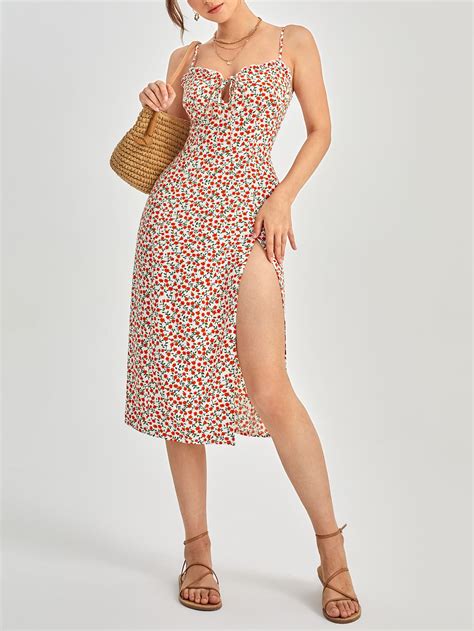 Shein Wywh Trägerkleid Mit Blümchen Muster Schlitz Aktuelle Trends