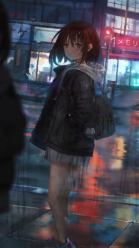 Anime Girl Raining Reflection 4K #3560h Wallpaper iPhone Phone