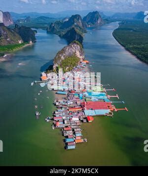 Aerial View Of Ko Panyi Or Koh Panyee Muslim Fishing Village In Phang