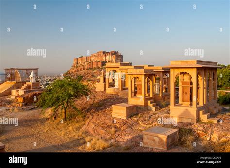 Jaswant Thada And Mehrangarh Fort Jodhpur Rajasthan India Stock