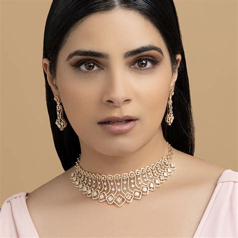 Diamond Necklace And Earrings Set In Gold Gemstone Pendant Sets