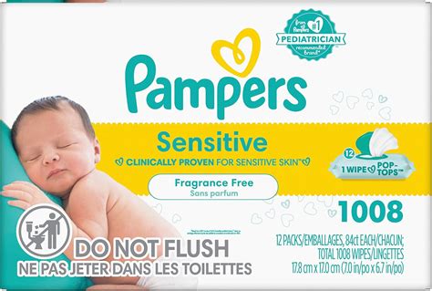 Pampers Baby Wipes Sensitive Perfume Free 12x Pop Top Packs 1008 Count