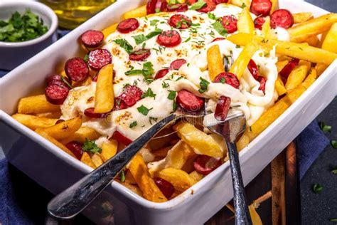 Pizza Loaded French Fries Stock Image Image Of Fattening 266834033