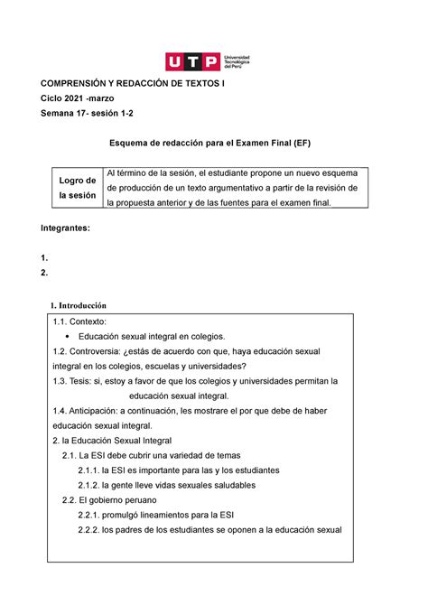 S S S Esquema Para Ef Comprensi N Y Redacci N De Textos I Ciclo