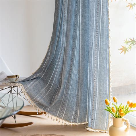 Deeprove Blue Boho Sheer Linen Curtains 72 Inches Length For Bedroom Living Room