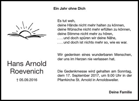 Traueranzeigen Von Hans Arnold Roevenich Aachen Gedenkt