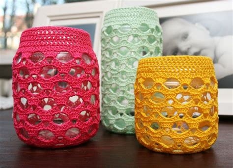 Crocheted Jar Cover Crochet Jar Covers Crochet Candle Crochet Home