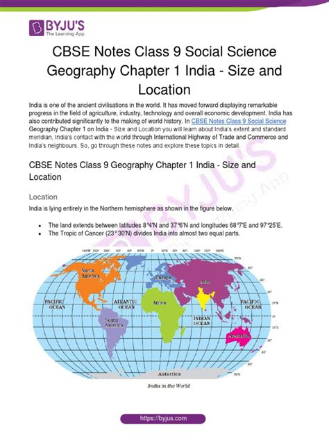 Cbse Notes Class 9 Social Science Geography Chapter 1 India Size And Location Pdf Indian