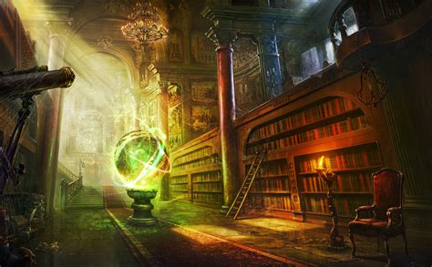 Wallpaper Magic Ball Library Columns Castle 4000x2480