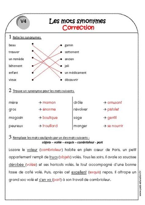 Les Synonymes Ce Exercice Ce Ce Exercice Ce