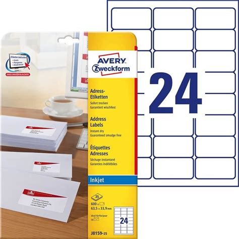 Avery Zweckform J Lot De Feuilles Tiquettes D Adresse Pour