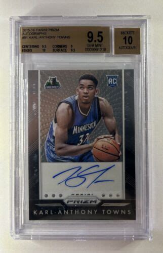 Karl Anthony Towns Panini Prizm Rc Rookie Auto Bgs Gem Mint