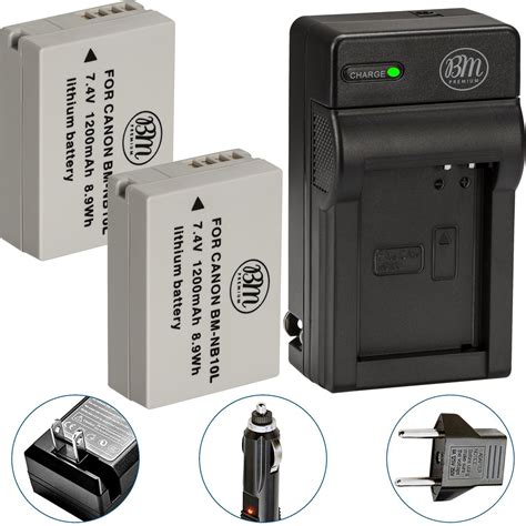 BM Premium 2 Pack Of NB 10L Batteries And Charger Kit For Canon