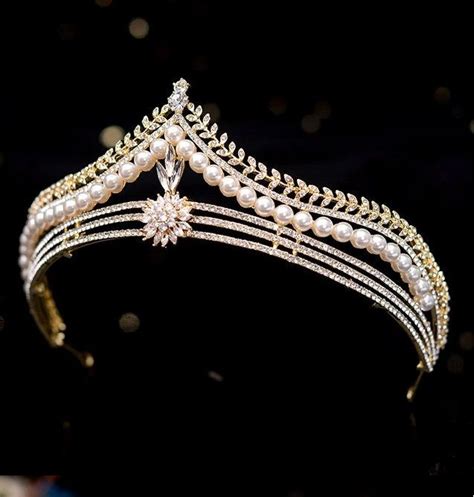 Pearl Crystal Wedding Tiara Bridal Tiara Pearl Wedding Headpiece Pearl