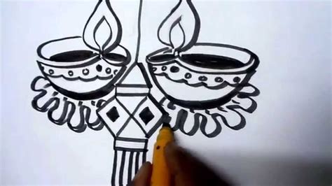 Diwali Lamp Sketch at PaintingValley.com | Explore collection of Diwali ...