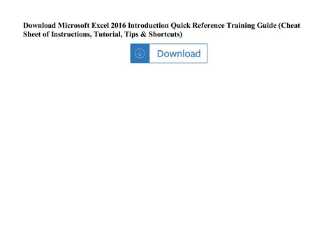 Microsoft Excel 2016 Introduction Quick Reference Training Guide Cheat