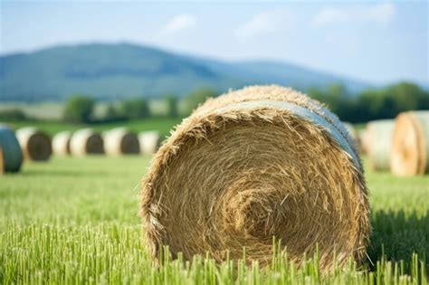 Premium AI Image | Stack of hay bales in organic farming field
