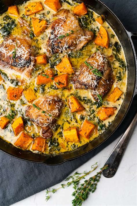 Creamy Parmesan Chicken And Butternut Squash Skillet Recipe With Video A Full Living