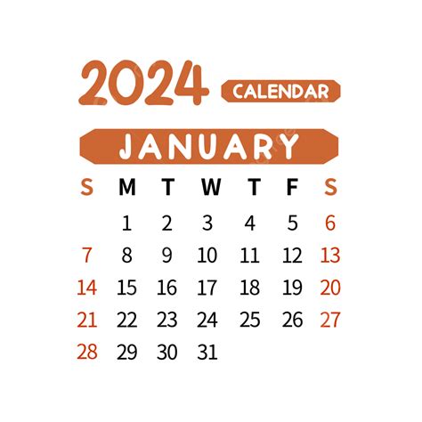 Calendrier Simple Pour Janvier 2024 Png 2024 Janvier Nouvel An Png