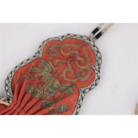 Antique Chinese Vase Shape Embroidered Silk Scent Purse Bag Th