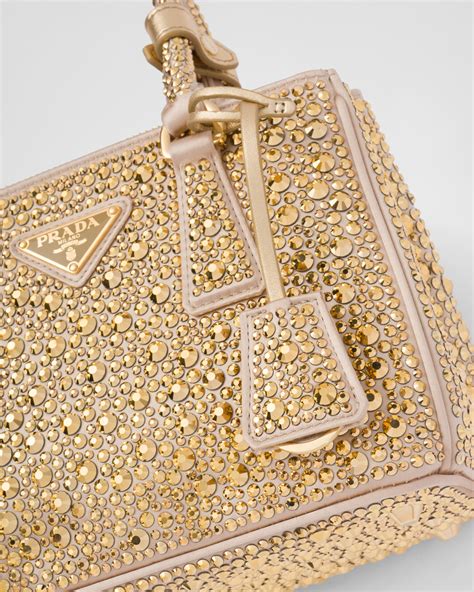 Platinum Prada Galleria Satin Mini Bag With Crystals Prada