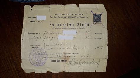 II RP Świadectwo ślubu Warszawa 1935 Warszawa Licytacja na