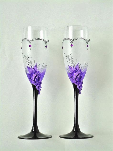 Lilac Wedding Champagne Glasses Purple Toasting Flutes Glasses With