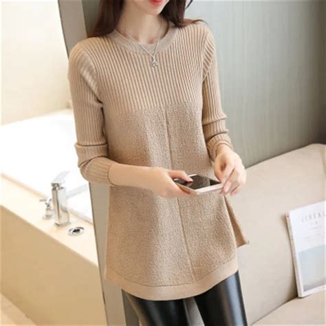 2018 Autumn Women Sweater Knit Pullover New Solid Color Loose O Neck