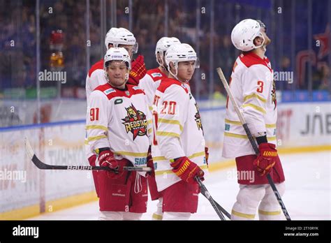 Kunlun Red Star Hockey Club Players Seen In Action During The