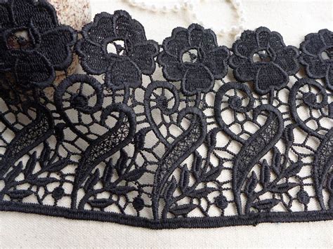 Black Venise Lace Trim Flower Trim Guipure Lace Black Lace Etsy