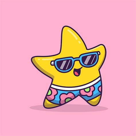 Free Vector | Cute star wearing summer outfit holiday cartoon vector ...