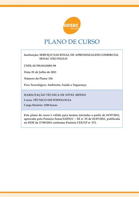 Pdf Senac Plano De Curso Este Plano De Curso V Lido Para