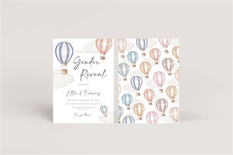 Editable Hot Air Balloons Gender Reveal Invitation Bundle Unisex Baby Shower Invite Phone Screen