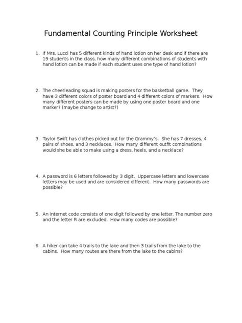 Fundamental Counting Principle Worksheet