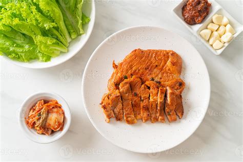 Grilled Pork Marinated Kochujang Sauce In Korean Style With Vegetable