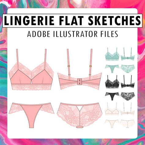 Lingerie CAD Sketch Drawing Fashion Design Vector Wireless Bra Panty Flat Color Adobe